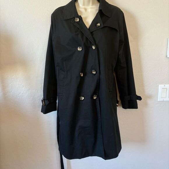 Black Trench Coat Double Button with belt size M by She & Sky - Picture 2 of 10